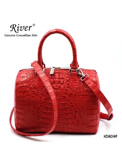 กระเป๋าถือ หนังจระเข้แท้ ส่วนโหนก สีแดง ทรงสปีดี้