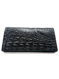 กระเป๋าสตางค์หนังจระเข้แท้ 2พับยาว ส่วนกระดูก สีดำ