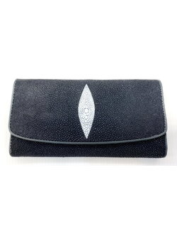 กระเป๋าสตางค์หนังปลากระเบนแท้1ตา 3พับยาว สีเทา