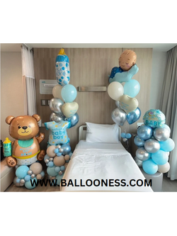 เซทช่อลูกโป่งเด็กแรกเกิด 7ลูก 2ช่อ รวมหัวใจ18นิ้ว ติดข้อความ + ฐานตั้งหมีขนาดใหญ่ 1ฐาน + ฐานตั้งเสื้อเด็ก 1ฐาน + ฐานตั้งกลม18นิ้ว 1ฐาน