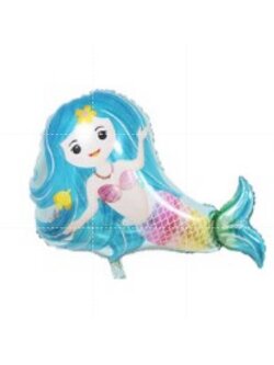 ฟอยล์นางเงือกผมฟ้า / Blue Mermaid foil Balloon