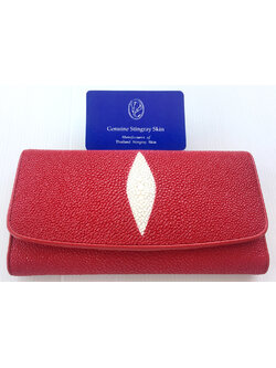 กระเป๋าสตางค์หนังปลากระเบนแท้1ตา 3พับยาว สีแดง