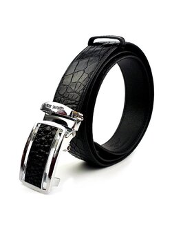 เข็มขัดหนังจระเข้แท้ ส่วนท้อง สีดำ