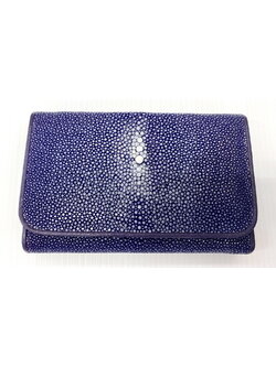 กระเป๋าสตางค์หนังปลากระเบนแท้ 3พับสั้น ปลากระเบนขัดเงา สีม่วง