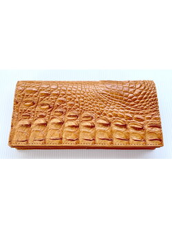 กระเป๋าสตางค์หนังจระเข้แท้ 2พับยาว ส่วนกระดูก สีน้ำตาลแทน