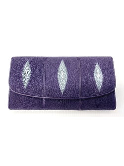 กระเป๋าสตางค์หนังปลากระเบนแท้3ตา 3พับยาว สีม่วง