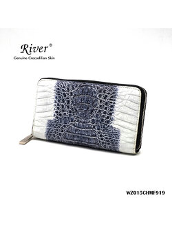 กระเป๋าสตางค์หนังจระเข้แท้ ส่วนโหนก สีขาวดำ ซิปเดี่ยว