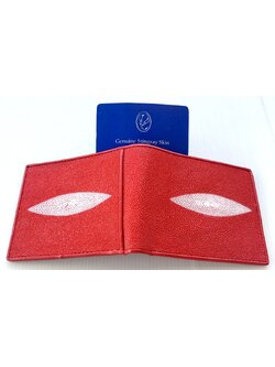 กระเป๋าสตางค์หนังปลากระเบนแท้2ตา แบบสั้น สีแดง