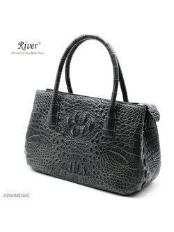 กระเป๋าถือหนังจระเข้แท้ ส่วนกระดูก สีเทา