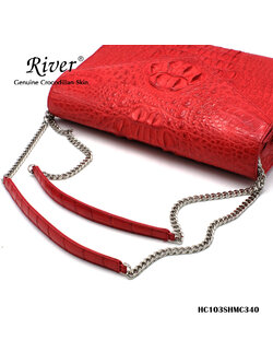 กระเป๋าถือหนังจระเข้แท้ ส่วนโหนก สีแดง