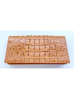 กระเป๋าสตางค์หนังจระเข้แท้ 2พับยาว ส่วนกระดูก สีน้ำตาลแทน