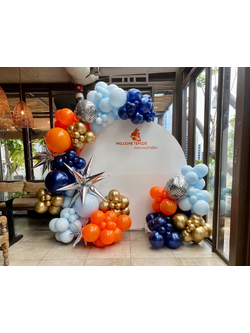 เซทลูกโป่งฉากวงกลมโทนสี กรม ฟ้า ส้ม