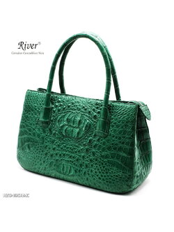 กระเป๋าถือหนังจระเข้แท้ ส่วนกระดูก สีเขียว