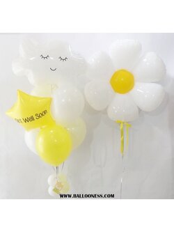 เซทดอกไม้เดซี่+ช่อก้อนเมฆขาว(โทนเหลือง-ขาว)