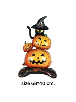 ลูกโป่งฟอยล์ฐานตั้งขนาดกลาง ฟักทองแมวดำ ฮาโลวีน ขนาด68*40ซม.