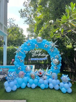 เซทฉากวงกลม โทนสีฟ้า เอลซ่า + ฐานตั้งตัวการ์ตูน 6ฐาน (ป้ายไฟแบบเช่า)