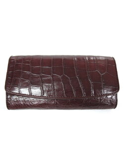 กระเป๋าสตางค์หนังจระเข้แท้ 3พับยาว ส่วนท้อง สีน้ำตาล