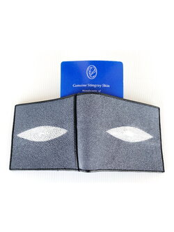 กระเป๋าสตางค์หนังปลากระเบนแท้1ตา แบบสั้น สีเทา