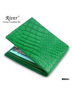 กระเป๋าสตางค์หนังจระเข้แท้ ส่วนท้อง แบบสั้น สีเขียว