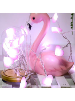 ไฟหัวใจชมพูใส่ถ่าน สีวอร์มไวท์ 3เมตร 20 ดวง