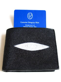 กระเป๋าสตางค์หนังปลากระเบนแท้1ตา แบบสั้น สีดำ