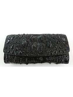 กระเป๋าสตางค์หนังจระเข้แท้ 3พับยาว ส่วนโหนก สีดำ