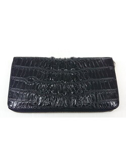กระเป๋าสตางค์หนังจระเข้แท้ ส่วนหาง สีดำ ซิปเดี่ยว