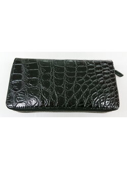 กระเป๋าสตางค์หนังจระเข้แท้ ส่วนท้อง สีดำ 2ซิปยาว