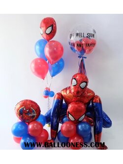 เซทลูกโป่งบับเบิ้ลสไปเดอร์แมน + ช่อ5ลูก 1ช่อ + สไปเดอร์แมนตัวใหญ่1ตัว + ฐานตั้ง2ฐาน