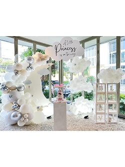 แบลคดรอปวันเกิดเด็ก โทนสีขาว ตรีมท้องฟ้า ก้อนเมฆ