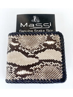 กระเป๋าสตางค์หนังงูแท้ ถักขอบ สีธรรมชาติ แบบสั้นUS