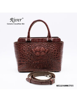 กระเป๋าถือหนังจระเข้แท้ ส่วนโหนก สีน้ำตาล พร้อมสายสะพาย