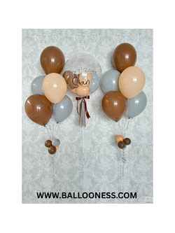 เซทลูกโป่งบับเบิ้ลวันเกิด ขนาด 24นิ้ว + ช่อ 5ลูก 2ช่อ สีเอิร์ทโทน