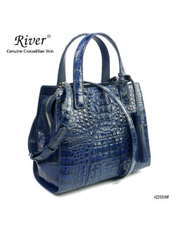 กระเป๋าถือหนังจระเข้แท้ ส่วนโหนก สีกรมท่า ใบใหญ่