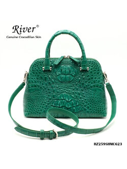 กระเป๋าถือหนังจระเข้แท้ ส่วนหลัง สีเขียว
