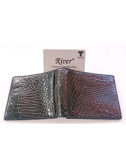 กระเป๋าสตางค์หนังจระเข้แท้ ส่วนท้องขา สีดำ