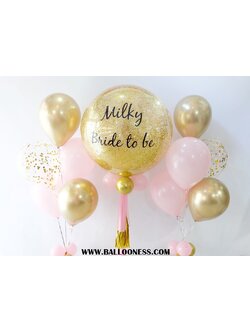 เซทลูกโป่ง Bride to be ขนาด36นิ้วโทนสีทอง-ชทพู+ช่อ5ใบ2ช่อ(พร้อมสกรีนข้อความ)