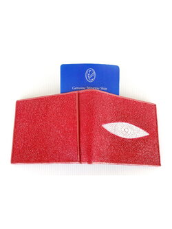 กระเป๋าสตางค์หนังปลากระเบนแท้1ตา แบบสั้น สีแดง