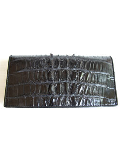 กระเป๋าสตางค์หนังจระเข้แท้ 2พับยาว ส่วนหาง สีดำ