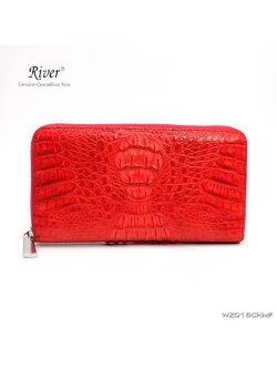 กระเป๋าสตางค์หนังจระเข้แท้ ส่วนโหนก สีแดง ซิปเดี่ยว