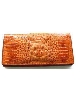 กระเป๋าสตางค์หนังจระเข้แท้ 2พับยาว ส่วนโหนก สีน้ำตาลแทน