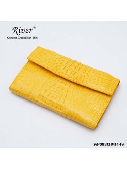 กระเป๋าสตางค์หนังจระเข้แท้ ส่วนโหนก ใหญ่ยาว สีเหลือง