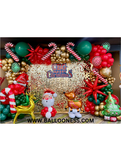 แบลคดรอปลูกโป่งคริสต์มาส โทนแดง เขียว ทอง พร้อมฟอยล์ตกแต่ง