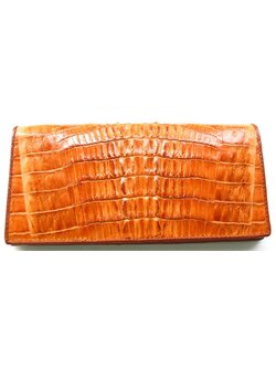 กระเป๋าสตางค์หนังจระเข้แท้ 2พับยาว ส่วนหาง สีน้ำตาลแทน