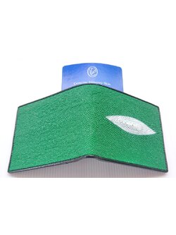 กระเป๋าสตางค์หนังปลากระเบนแท้1ตา แบบสั้น สีเขียว