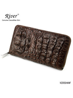 กระเป๋าสตางค์หนังจระเข้แท้ ส่วนโหนก สีน้ำตาล ซิปเดี่ยว