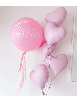 เซทลูกโป่ง ขนาด 36นิ้ว 1ใบ + ช่อลูกโป่งฟอยล์หัวใจ ขนาด 22นิ้ว 5ลูก 1ช่อ โทนสีชมพู