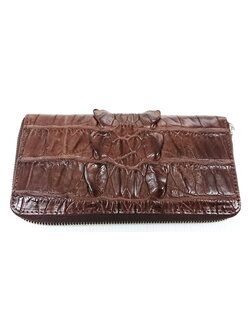 กระเป๋าสตางค์หนังจระเข้แท้ ส่วนหาง สีน้ำตาล ซิปเดี่ยว