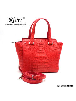 กระเป๋าถือหนังจระเข้แท้ ส่วนหลัง สีแดง ใบใหญ่