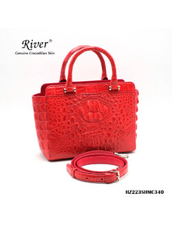 กระเป๋าถือหนังจระเข้แท้ ส่วนโหนก สีแดง พร้อมสายสะพาย